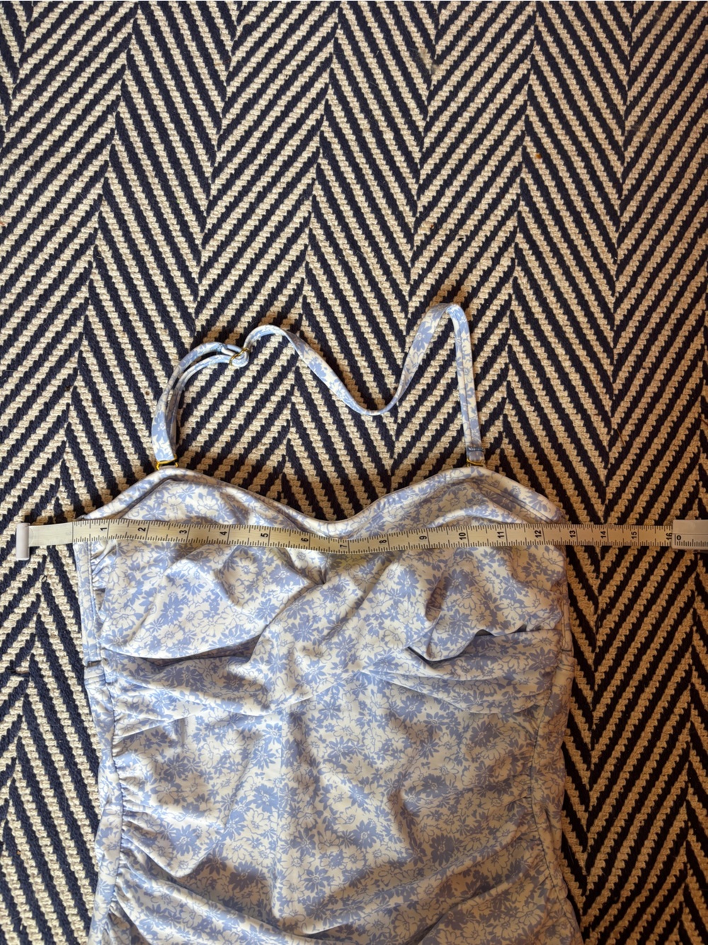 Kona Sol Light Blue and White Floral One-Piece Swimsuit with Adjustable Strap - Picture 4 of 7